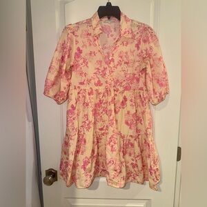 Olivaceous Pink Tiered Short-Sleeved Dress